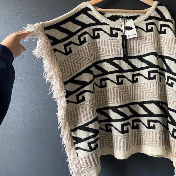 Walter Baker Alex Intarsia-knit Fringe Poncho Sweater NEW - Picture 3 of 10